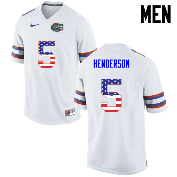 Men Florida Gators #5 CJ Henderson College Football USA Flag Fashion Jerseys-White